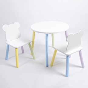 Комплект детский стол КРУГЛЫЙ и два стула МИШКА ROLTI Baby (белая столешница/белое сиденье/цветные ножки) в Пуровске - purovsk.ok-mebel.com | фото