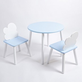 Комплект детский стол КРУГЛЫЙ и два стула ОБЛАЧКО ROLTI Baby (голубая столешница/голубое сиденье/белые ножки) в Пуровске - purovsk.ok-mebel.com | фото