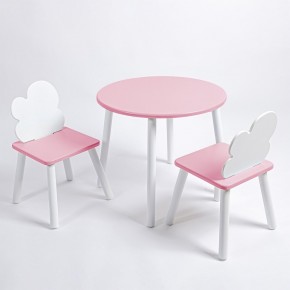 Комплект детский стол КРУГЛЫЙ и два стула ОБЛАЧКО ROLTI Baby (розовая столешница/розовое сиденье/белые ножки) в Пуровске - purovsk.ok-mebel.com | фото