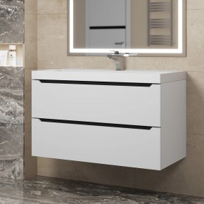 Тумба под раковину Uperwood Tanos 90 см, подвесная, белая/графит в Пуровске - purovsk.ok-mebel.com | фото